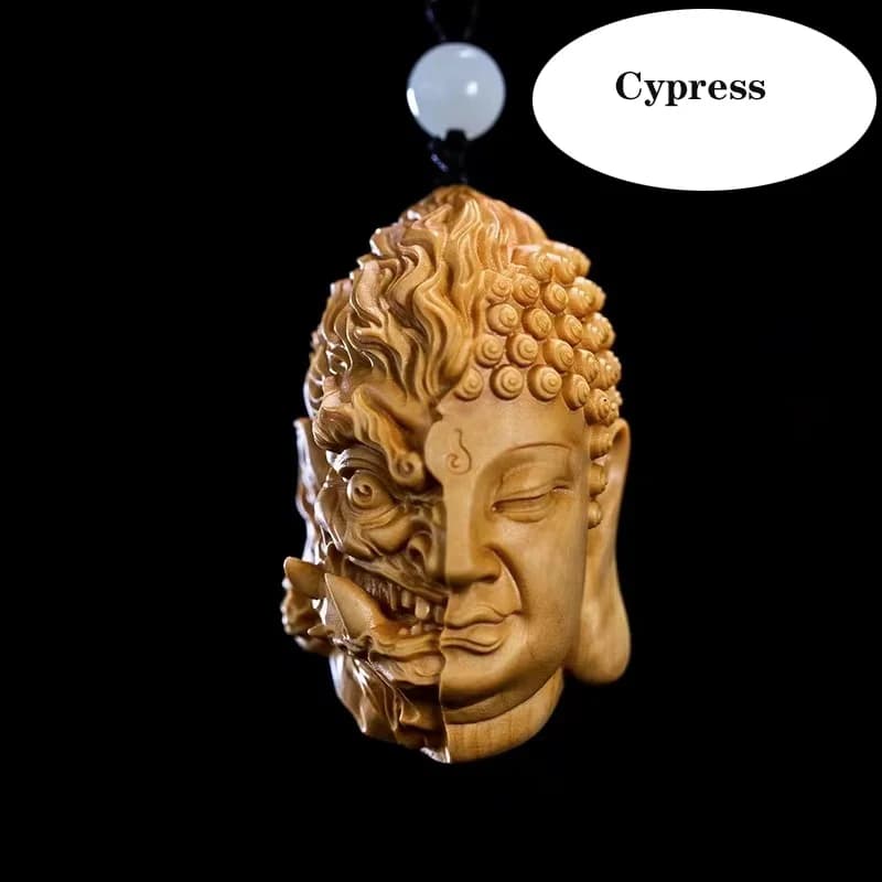 Diable Satan bouddha divinité tête sculptée en bois massif homme cadeau merveilleux Statue sculptée 