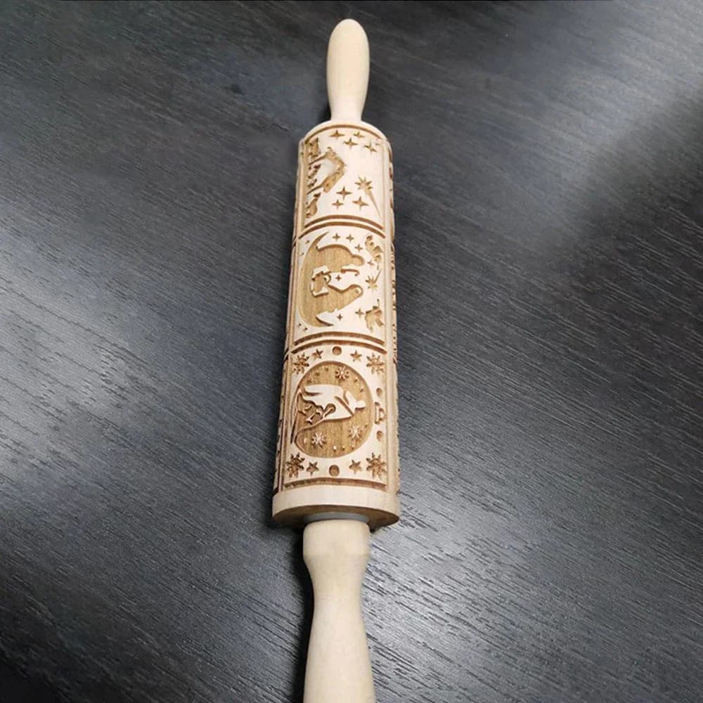 Rouleau à pâtisserie de Noël avec motif, rouleau à motifs, flocon de neige, wapiti, gaufrage, cuisso