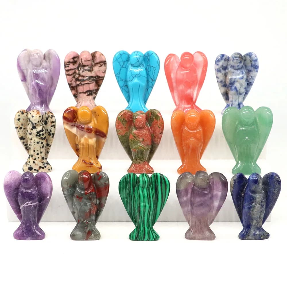 Statue d'ange gardien de 1.5 pouces, pierre naturelle, améthyste, cristal, gemme sculptée à la main,
