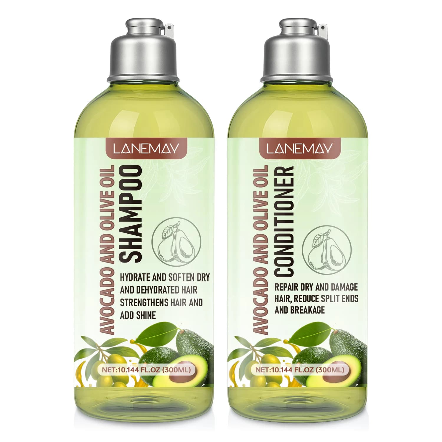 Ensemble shampoing et après-shampoing à l'avocat et à l'huile d'olive – 300 ml + 300 ml. Spécialemen