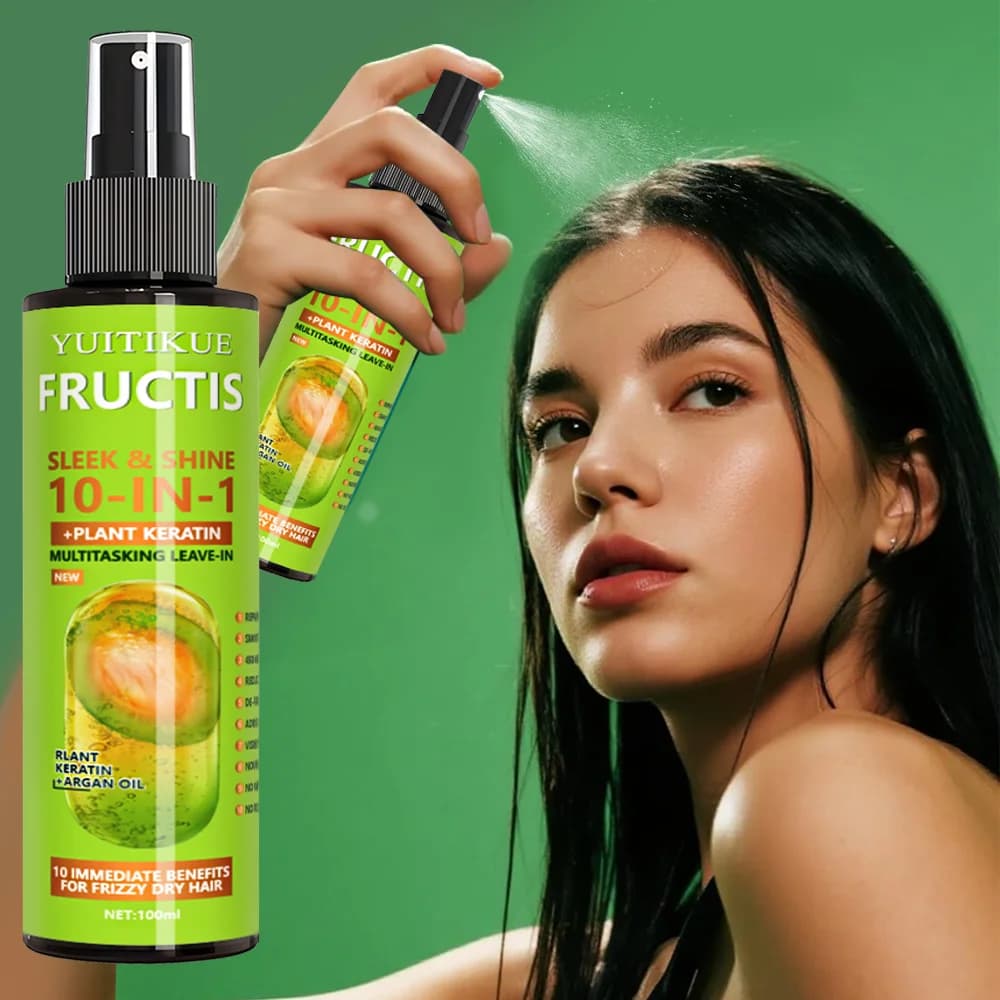 Laque pour cheveux 10 en 1, contenant une kératine végétale, offre 10 grands avantages pour cheveux 