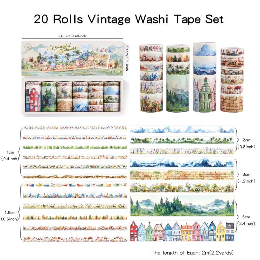 20 rouleaux Vintage merveilleux voyage Washi bandes ensemble décoratif Scrapbppking autocollant ruba
