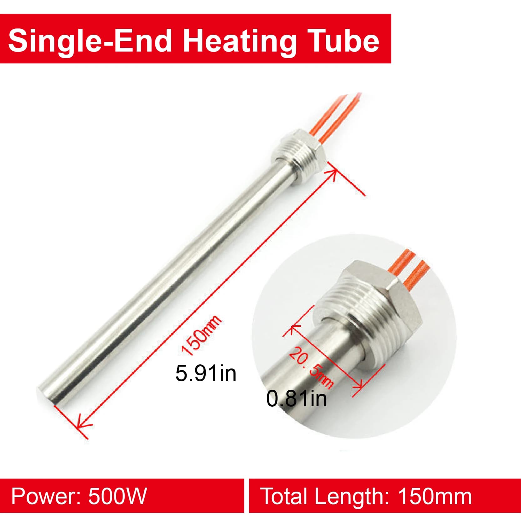 Résistance Chauffante Immersion 220V G1/2 Filetage Tube Chauffant Acier Inox 304 500-3000W pour Radi