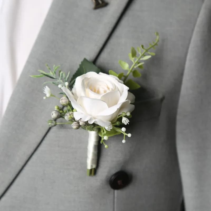 Boutonnière de marié élégante, fleurs pour costume pour hommes, Roses artificielles, Corsage de poig