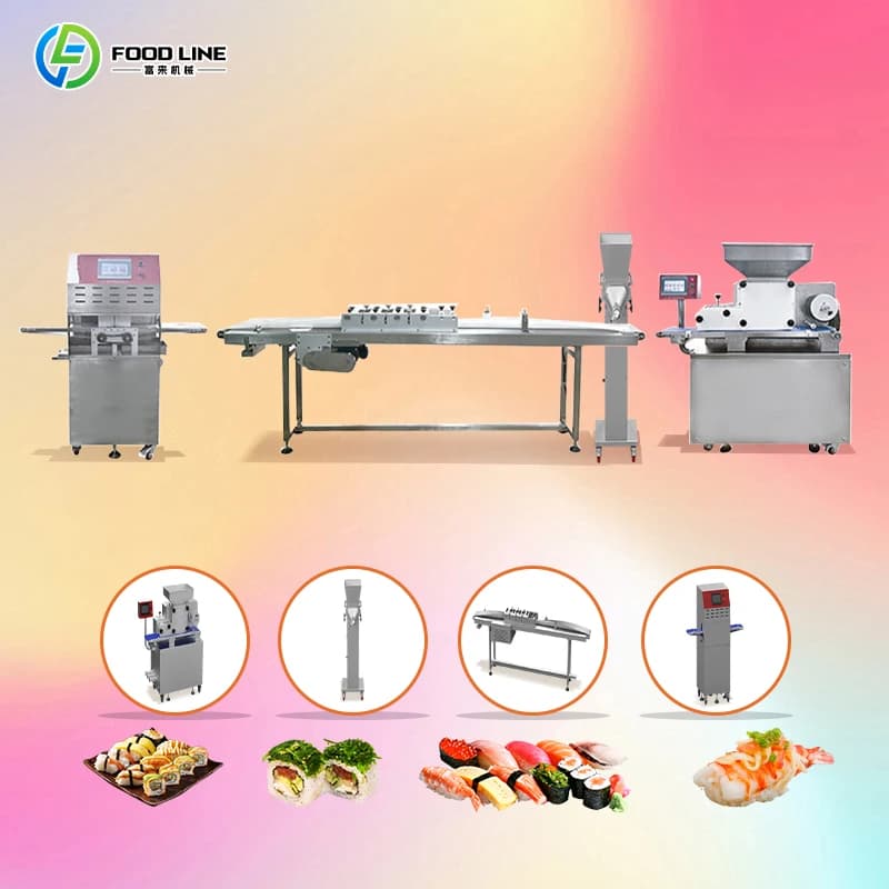 Ligne de production de rouleaux de sushi entièrement automatique avec grand bac à riz, compatible av