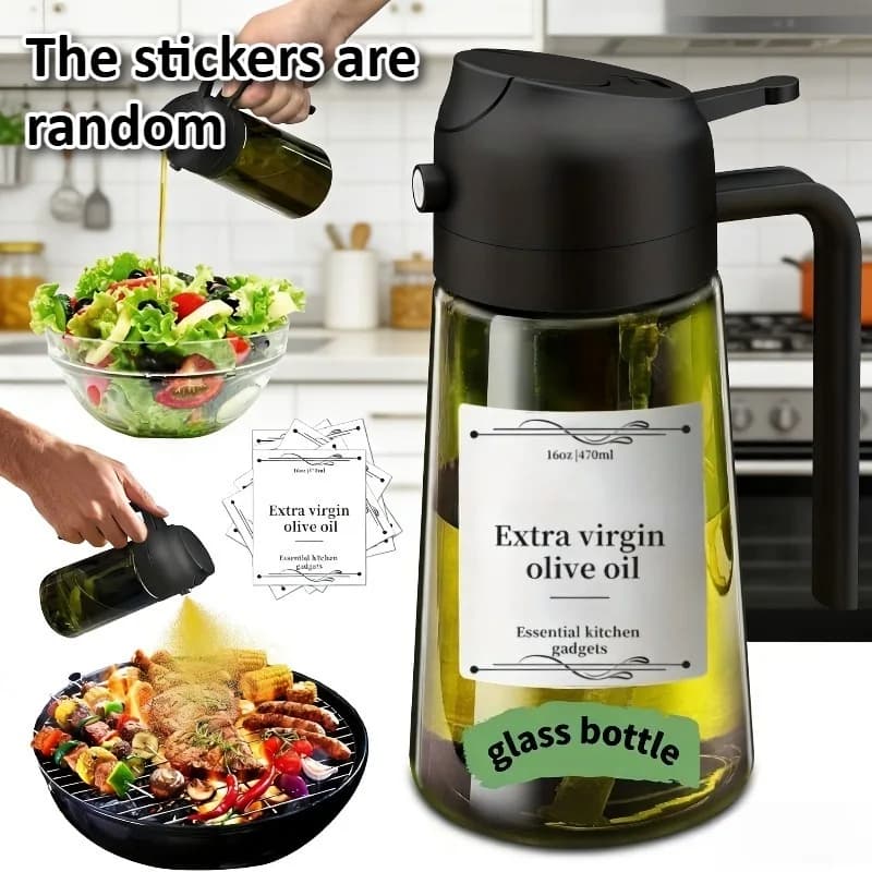 Distributeur et pulvérisateur d'huile d'olive 2 en 1, bouteille vert foncé de 16oz/470ml, plastique 
