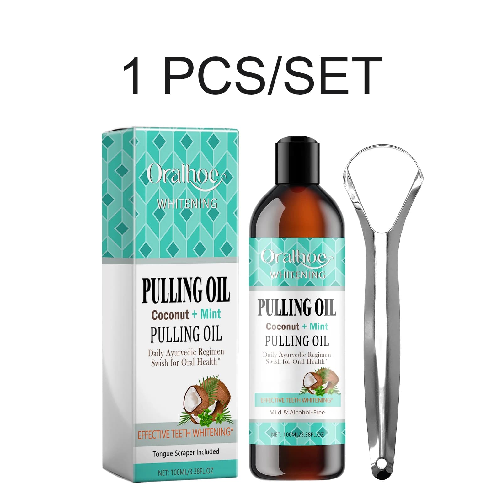 Huile de bain de bouche Coco Menthe pour l'huile pulling, haleine fraîche, éclaircissant, sans alcoo