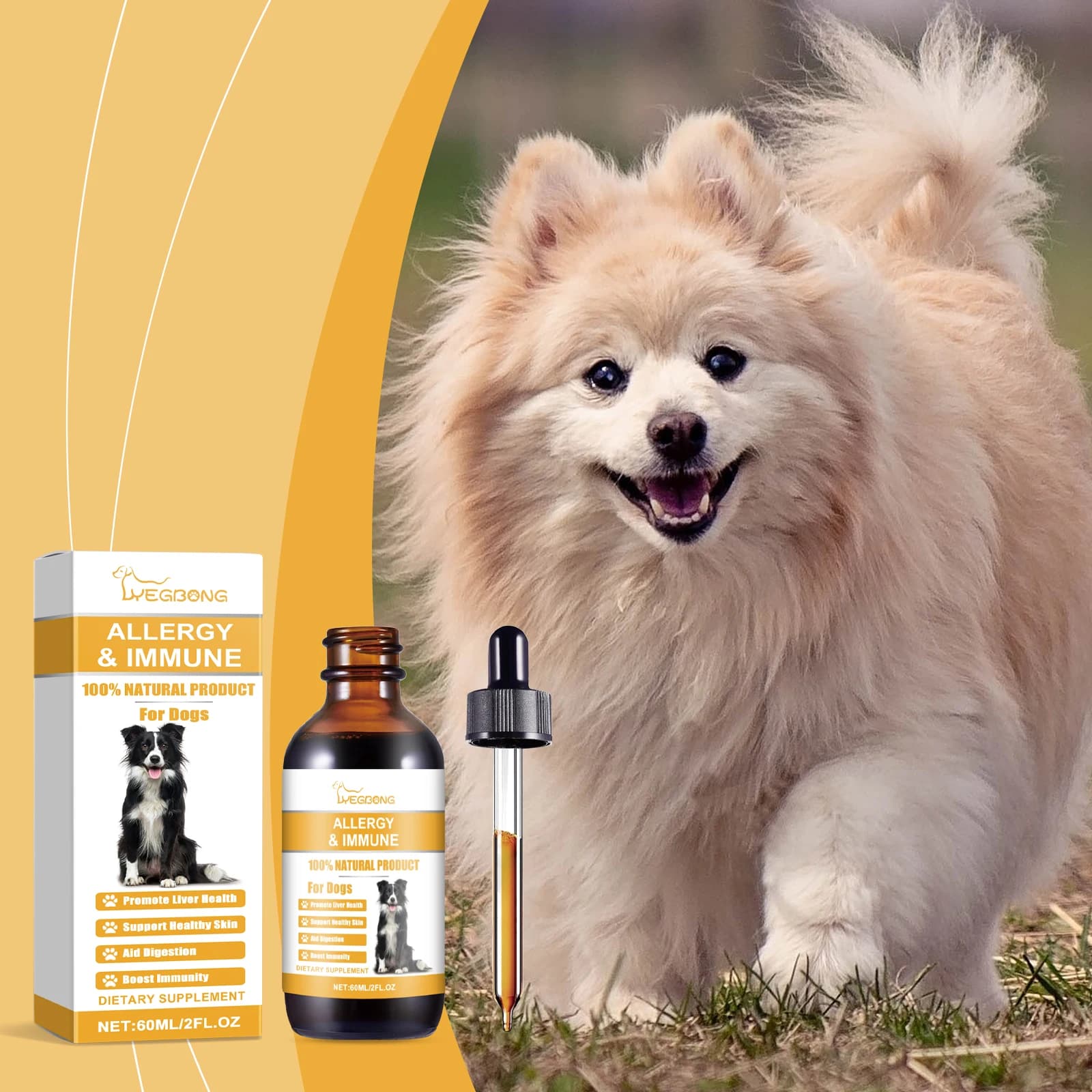 Complément alimentaire immunitaire pour chiens contre les allergies, formule naturelle, soulage les 