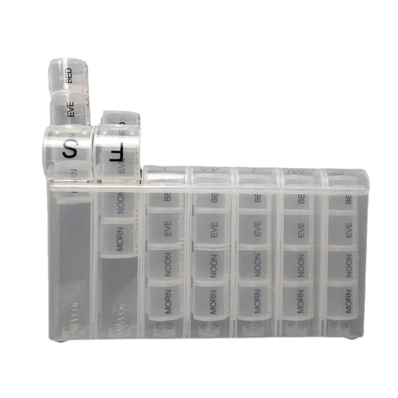 Pilulier hebdomadaire arc-en-ciel, 28 grilles, 4 fois par jour, organisateur de pilules portable, as