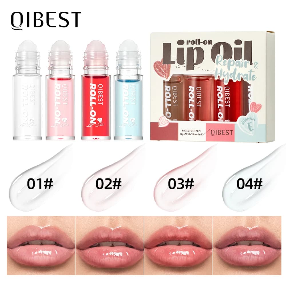 QIBEST – ensemble d'huiles pour les lèvres à perles roulantes, quatre Lotion hydratante, boule à rou