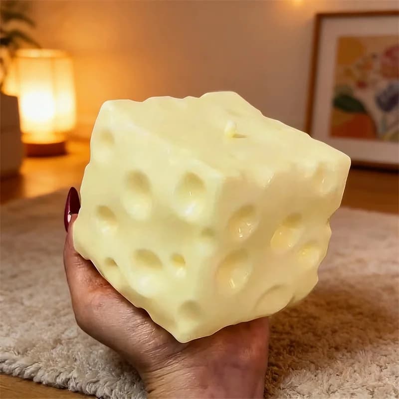Balle anti-stress géante en forme de cube de fromage, jouet sensoriel souple à pincer, jeu amusant, 