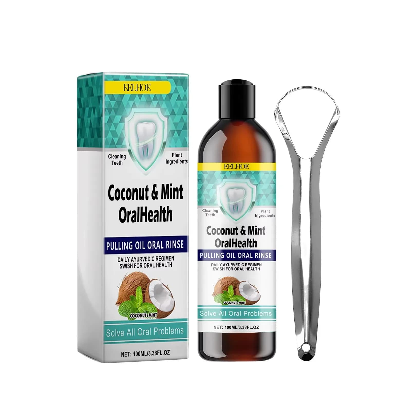 EELHOE – huile de noix de coco et menthe, rince-bouche, nettoyage des dents, dents blanches, sans al