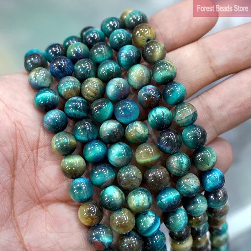Perles en pierre naturelle œil de tigre bleu, rondes, amples, bracelets à breloques, boucles d'oreil