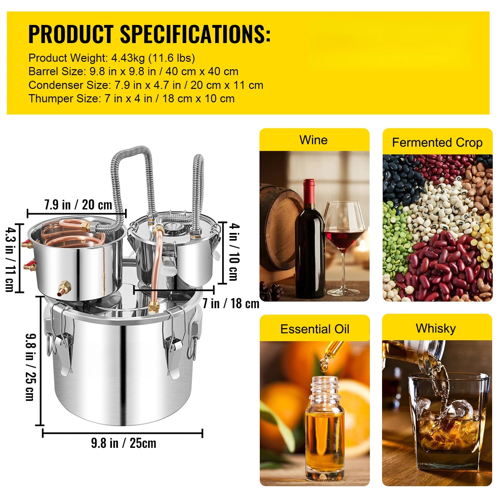 Distillateur de brassage d'alcool 12L 20L 30L 50L, appareil Moonshine à monter soi-même, en acier in