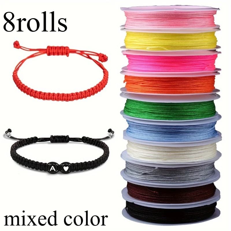 Ensemble de 8 rouleaux de cordes - Fil à nœuds chinois utilisé pour la fabrication de bijoux, pour e