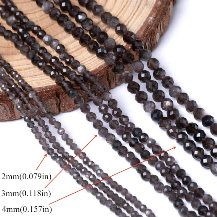 Pierre d'obsidienne couleur argent naturel, petites perles rondes à facettes en vrac pour la fabrica