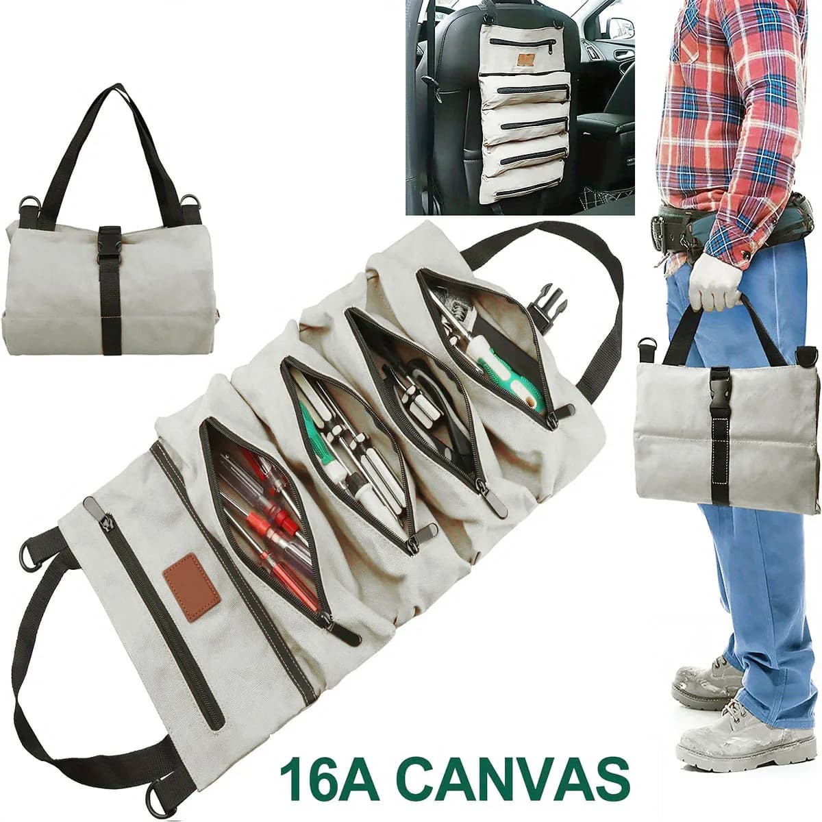 Rouleau d'outils, sac à outils enroulable polyvalent, rouleau de clé, seau organisateur d'outils en 