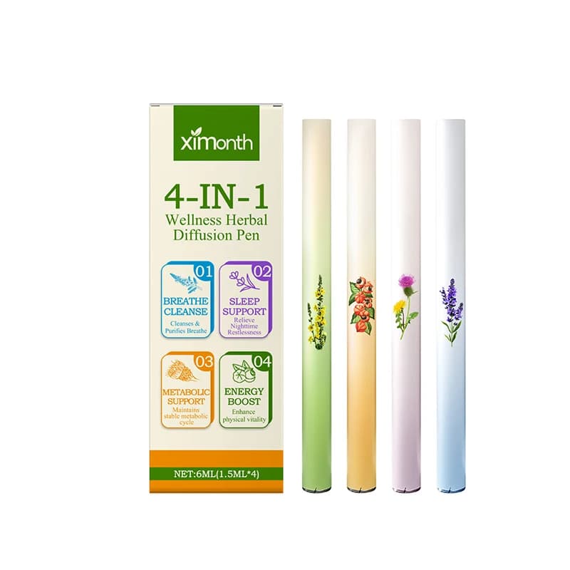 Ensemble de stylos de diffusion d'herbes 4-en-1 : Stimule l'énergie, favorise le sommeil, purifie l'