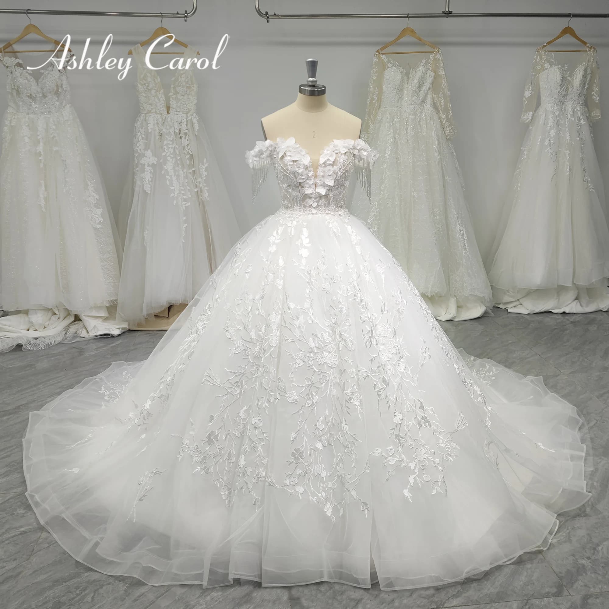 Ashley Carol robe De mariée trapèze pour femmes photos réelles chérie perles fleurs broderie robe De