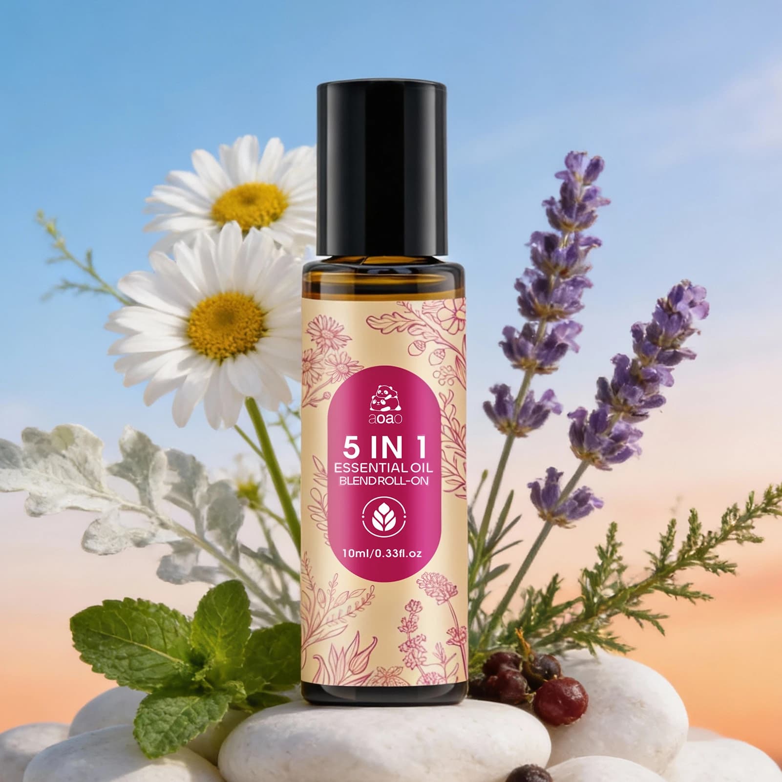 Huile essentielle roll-on 5-en-1 à l'hélichryse et à la lavande, pour le soin du corps et l'usage do