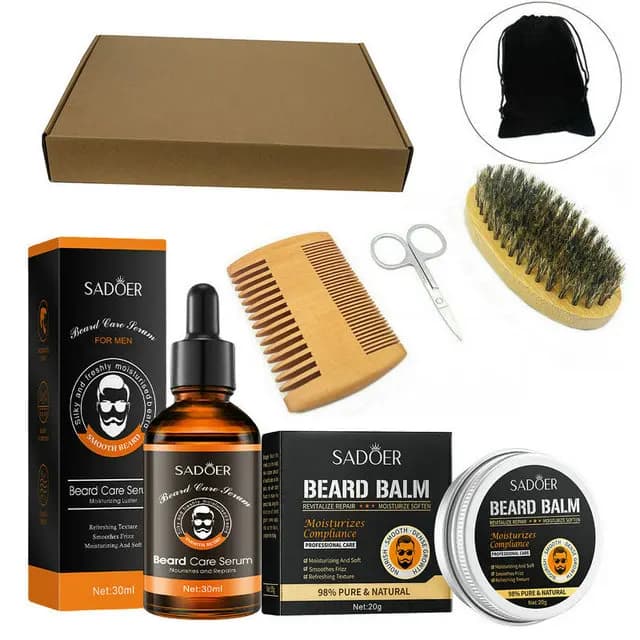 Kit de croissance de barbe pour hommes, rehausseur de cheveux, huile essentielle, cire hydratante, r