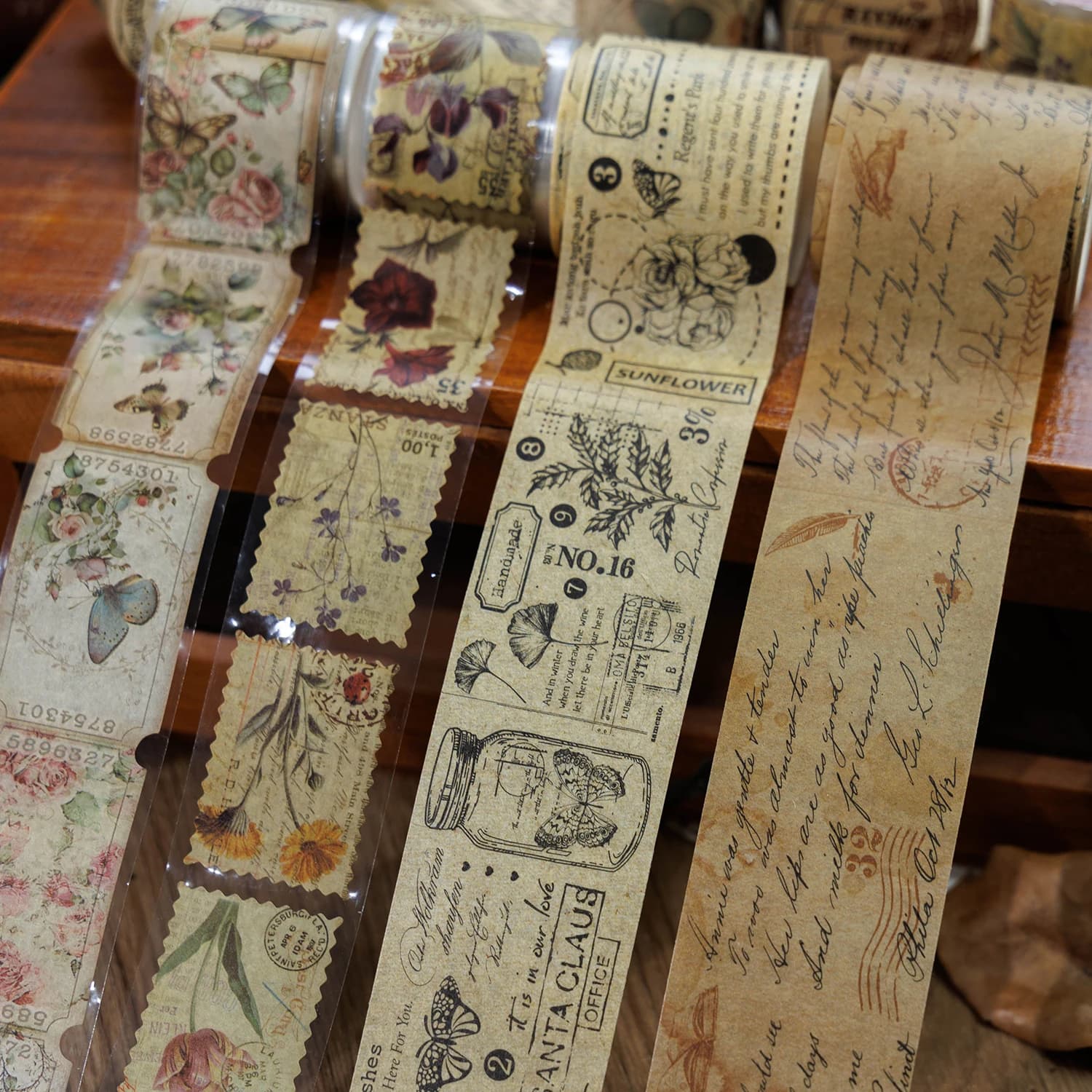 4 rouleaux - Ruban découpé Washi vintage - 2 rouleaux 1,38 po × 78,7 po + 2 rouleaux 1,57 po × 78,7 