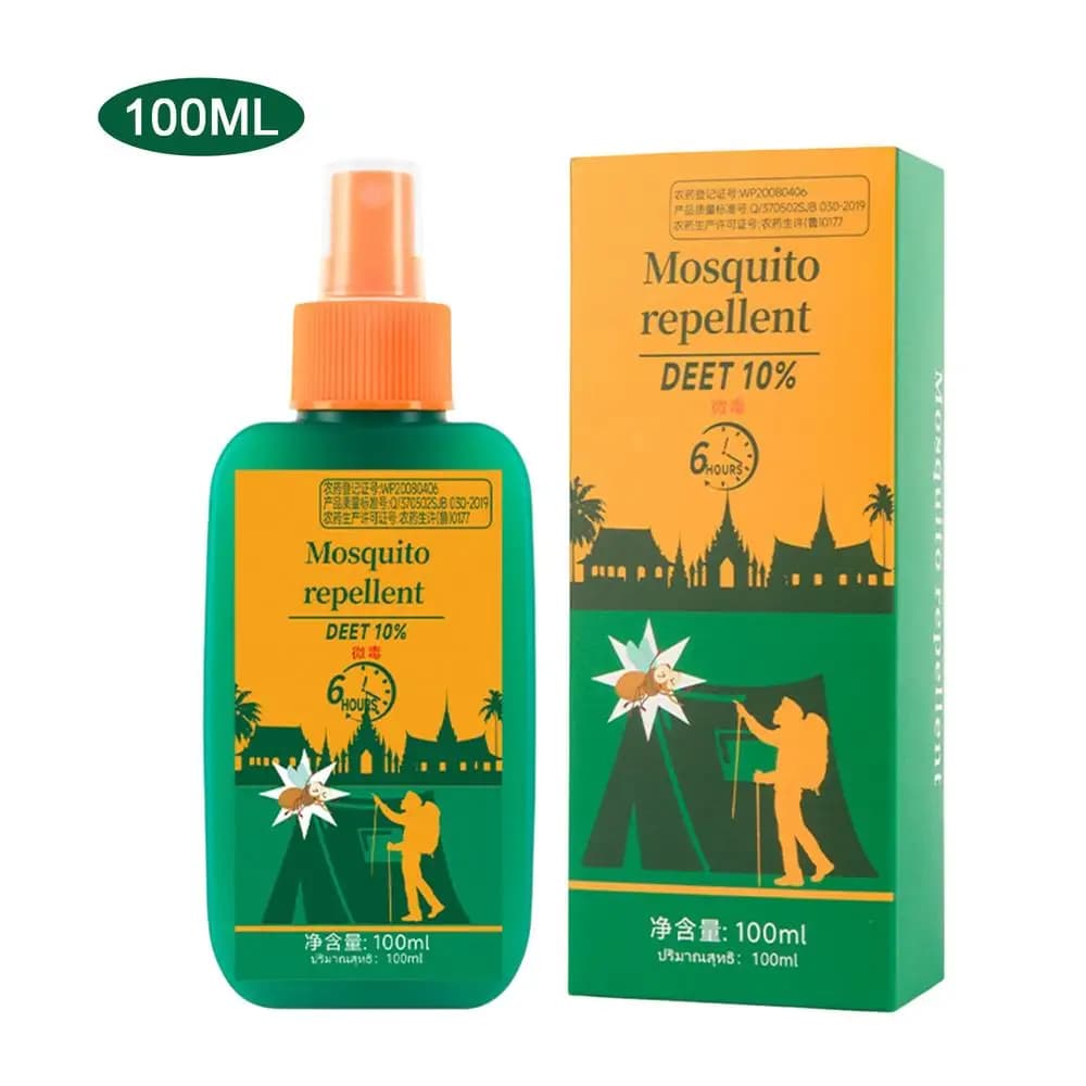 Spray anti-moustiques 100 ml, liquide anti-mouches portable pour l'extérieur, longue durée, apaisant