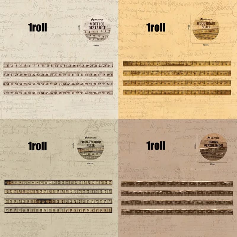 Mr. Paper – ruban Washi à règle classique, 4 rouleaux, thème Vintage avec impression à l'huile spéci