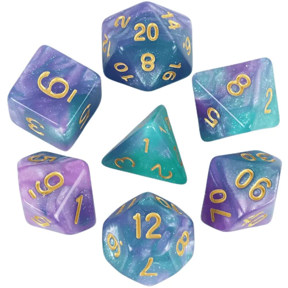 Jeu de dés, jeux de société, rouleau de dés, thème galaxie, jeu de dés polyédriques, effet univers c