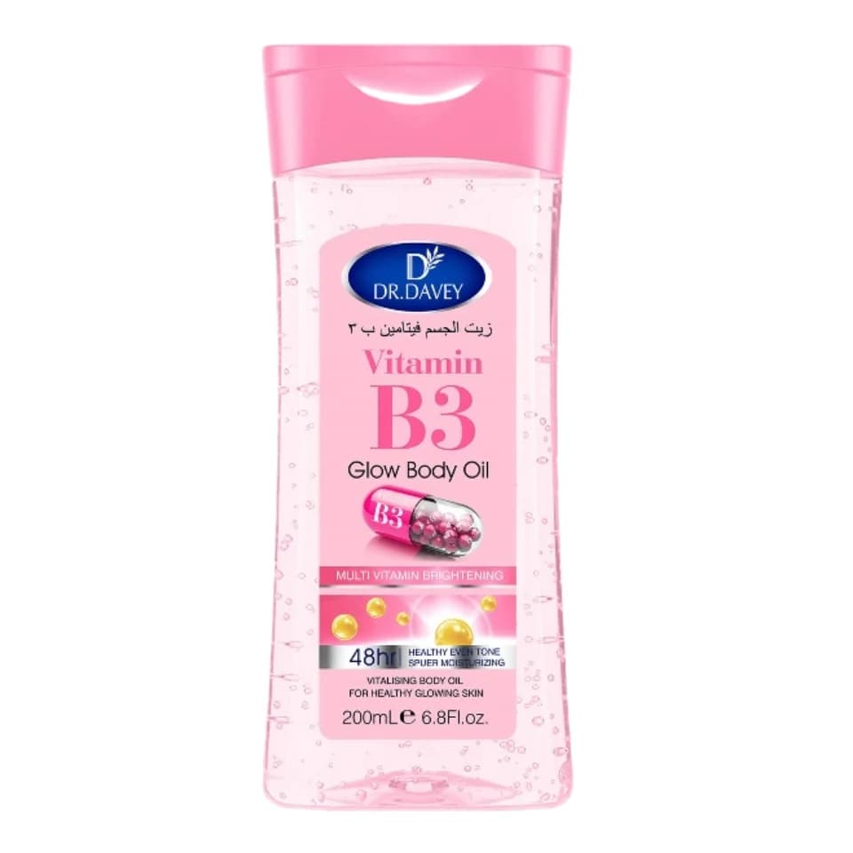 DR.DAVEY Huile Corporelle Éclatante à la Vitamine B3 200ml – Huile de Massage Nourrissante pour Tous