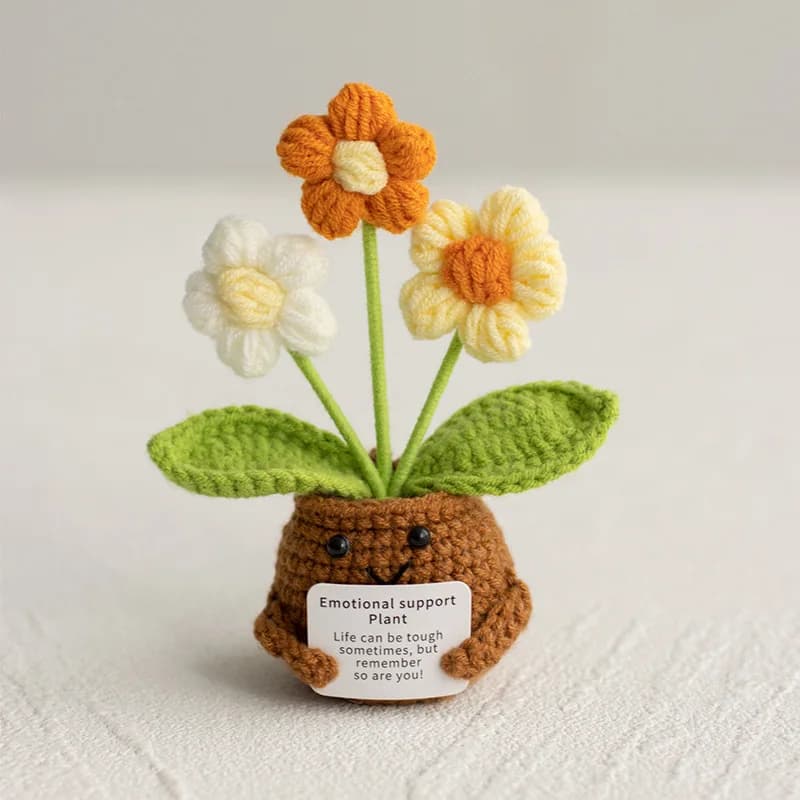 Jolie fleur au Crochet en pot, mots d'encouragement, ne me oubliez pas, crochet orange convolia, orn