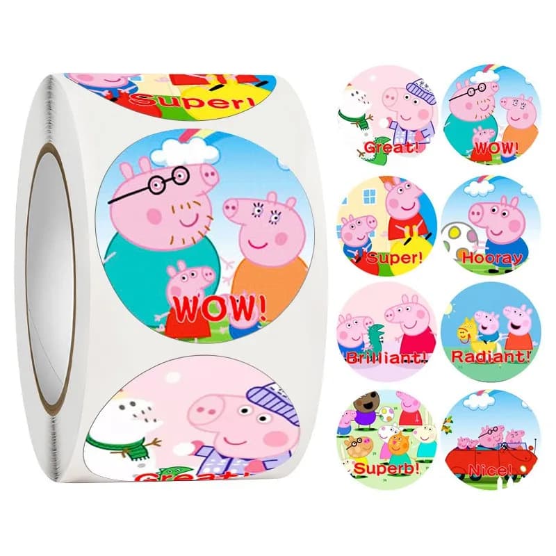 Peppa Pig George maternelle récompense autocollant 500 pièces/rouleau cochon famille cochon père mèr