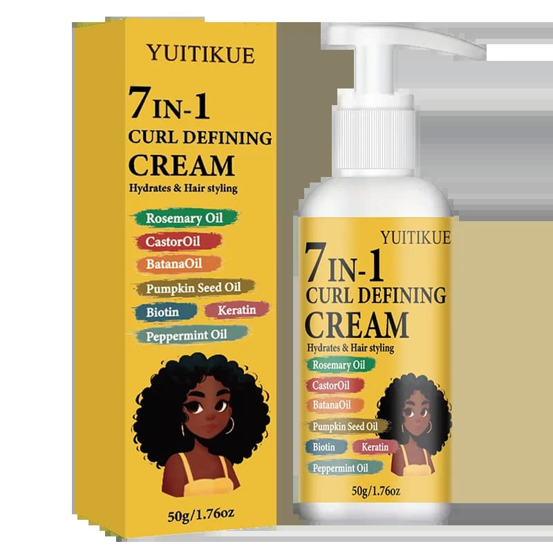 Crème définissante pour boucles YUITIKUE 7-en-1, crème coiffante hydratante pour cheveux bouclés ave