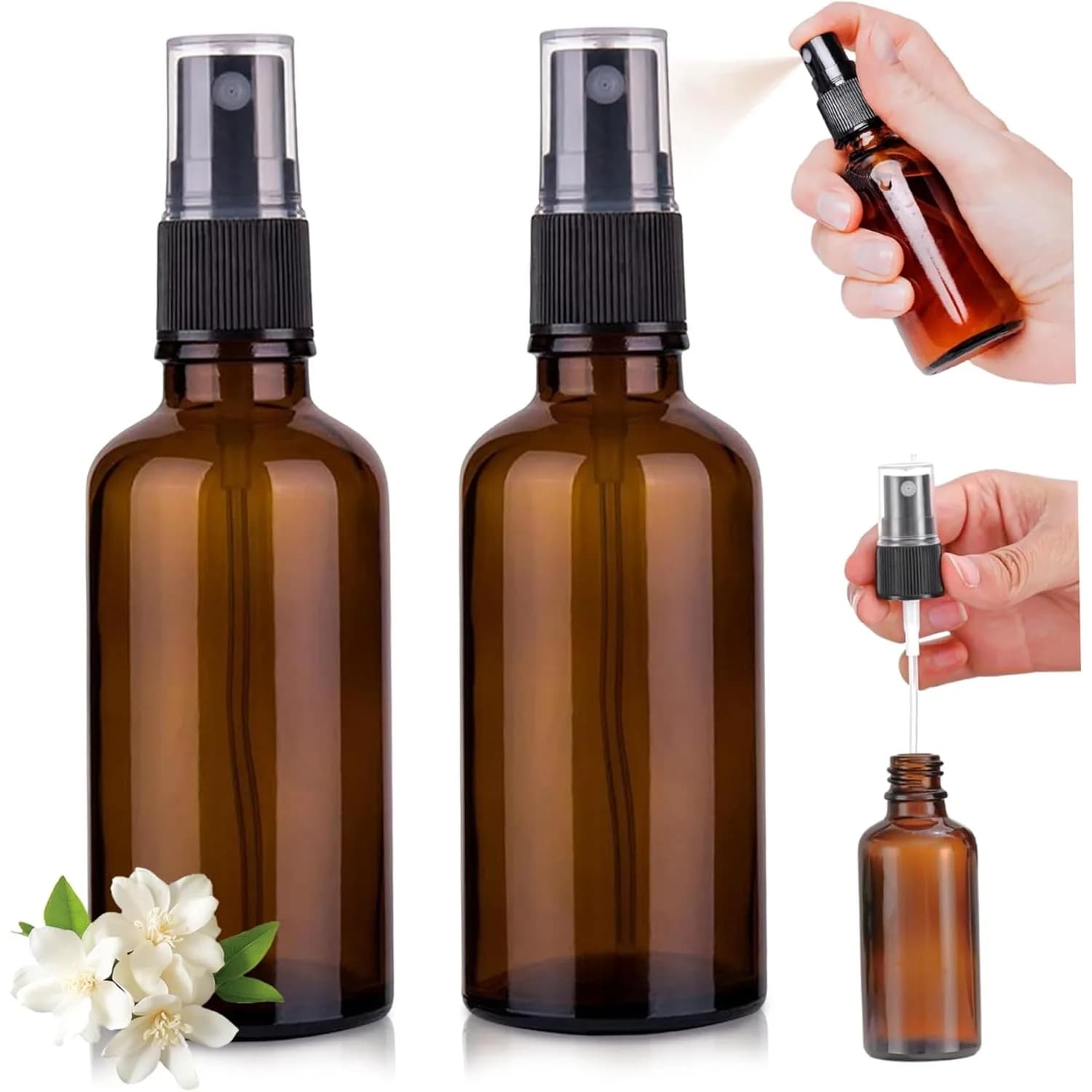 Bouteilles de pulvérisation en verre rechargeables, 2 pièces, petites bouteilles de pulvérisation am