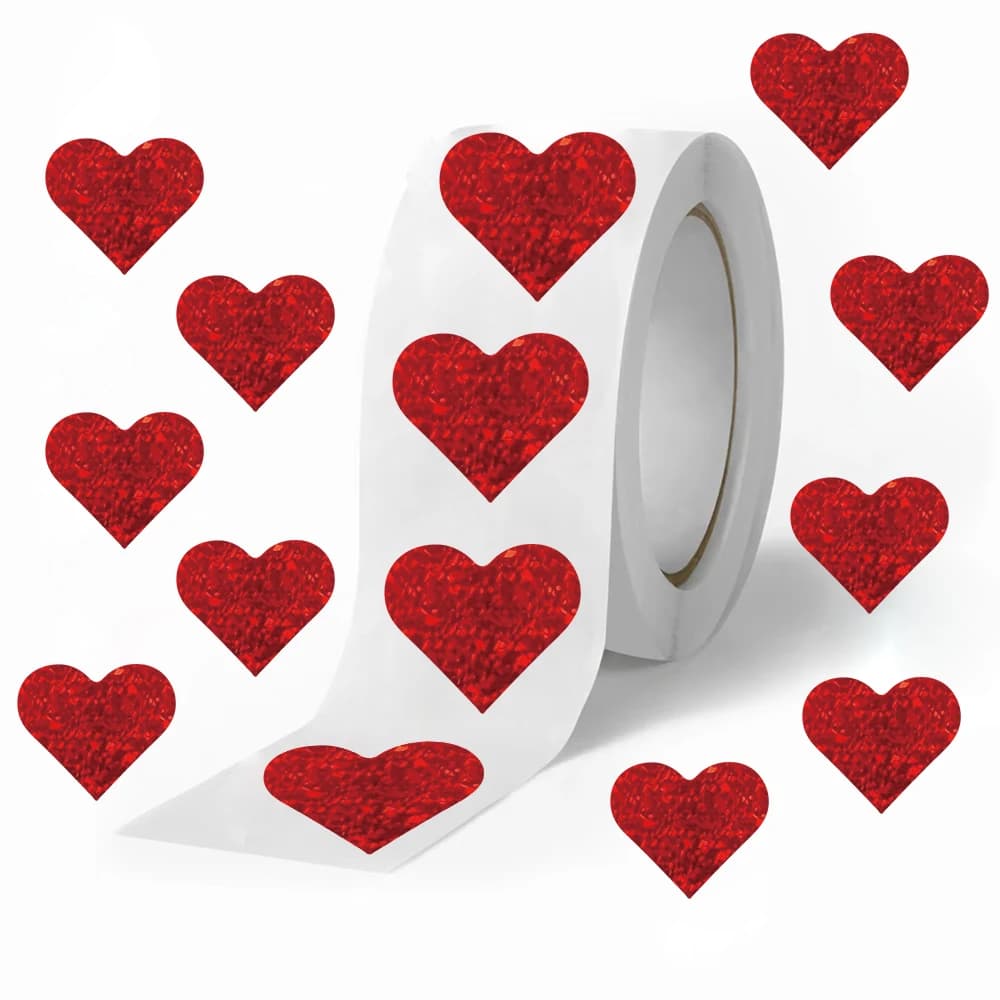 Rouleau d'autocollants en forme de cœur d'amour rouge, 500 pièces, étiquettes en papier amusantes po