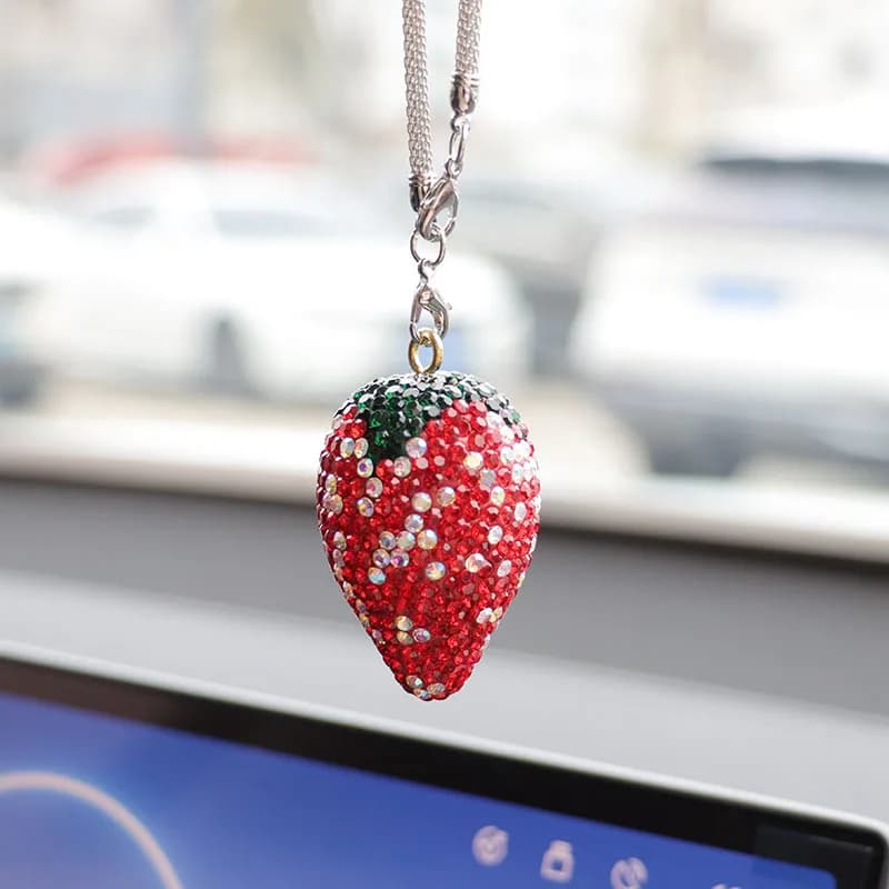 Breloque suspendue en strass pour intérieur de voiture, motif cerise et fraise - Accessoires et pend