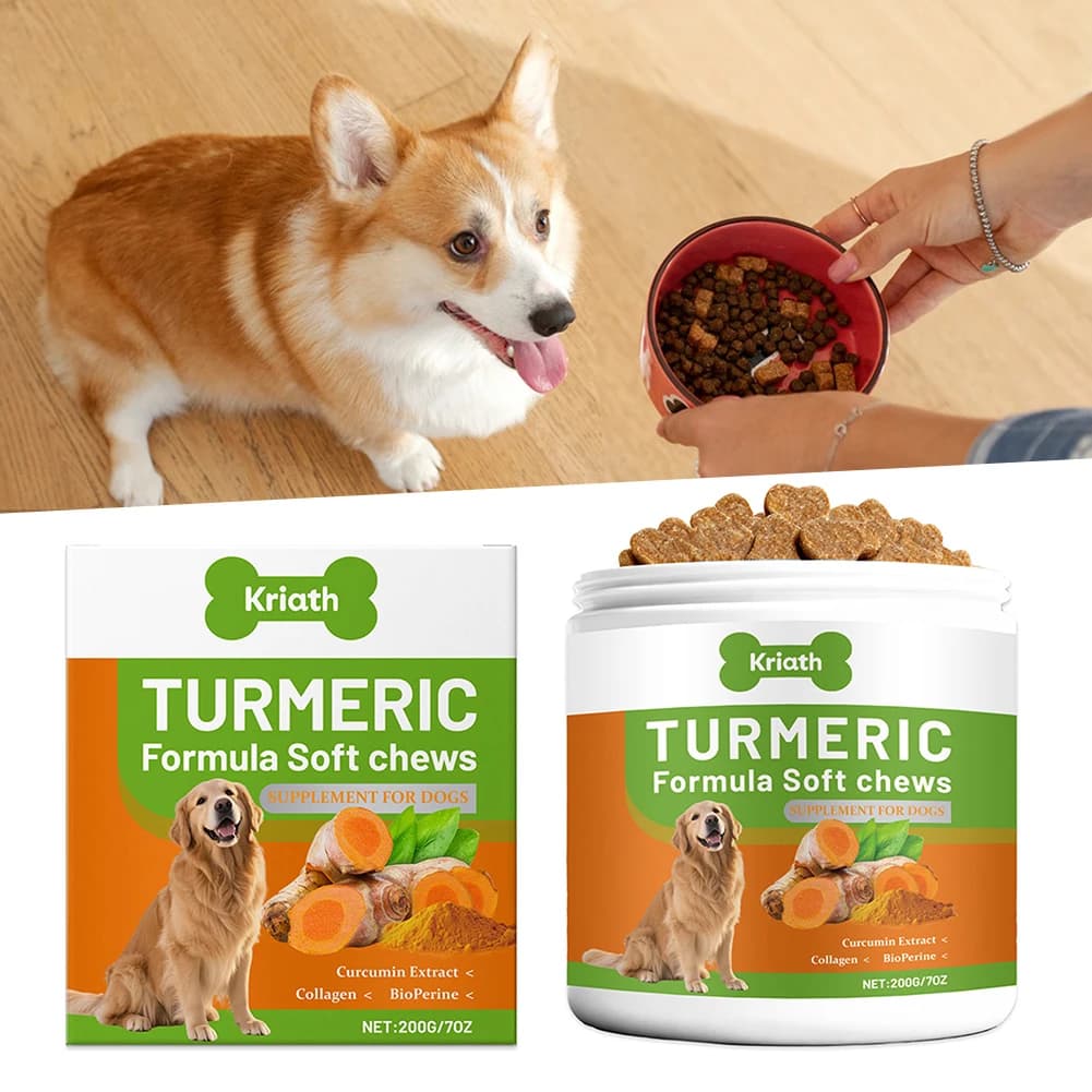 200g de friandises molles bio au curcuma pour chiens, avec curcumines, supplément articulaire au col