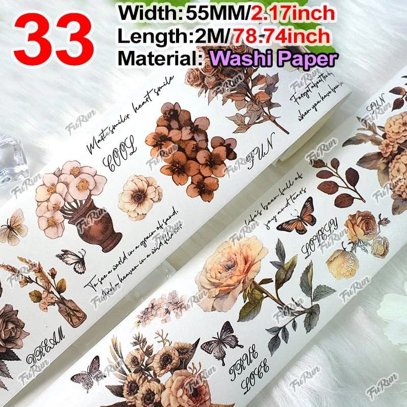 Rouleau de rubans Washi en PET à fleurs bleues, 2 m/rouleau, matériaux de Scrapbooking, rubans de ma