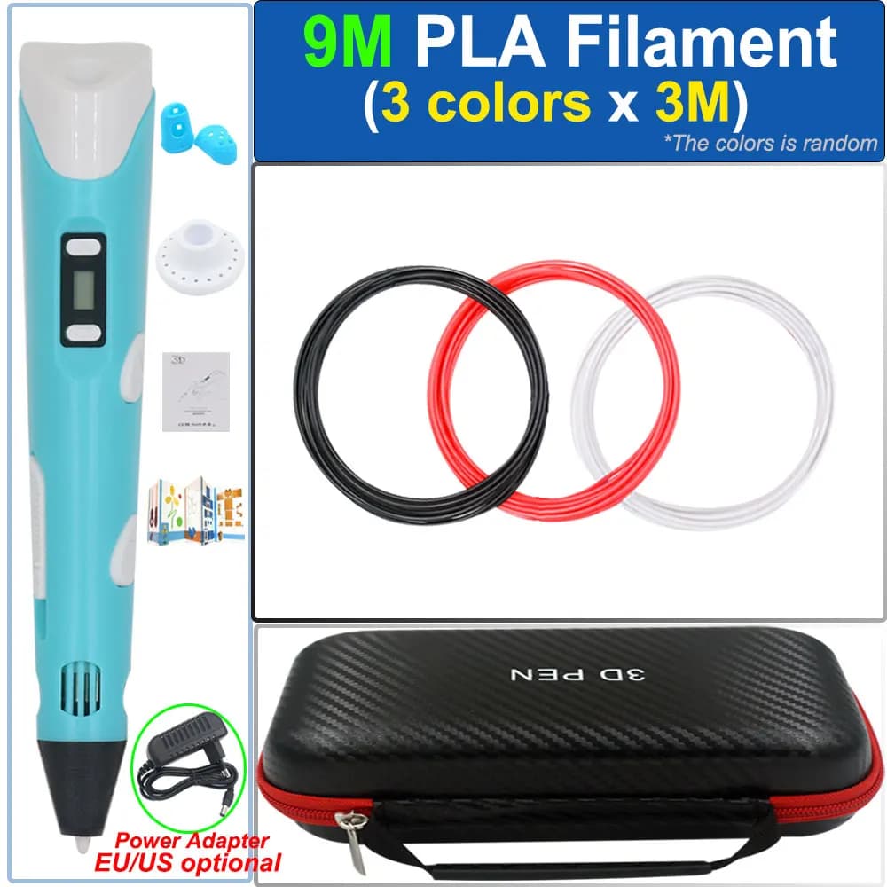 Stylo 3D pour enfants, stylo d'impression de dessin 3D avec adaptateur d'alimentation pour écran LCD