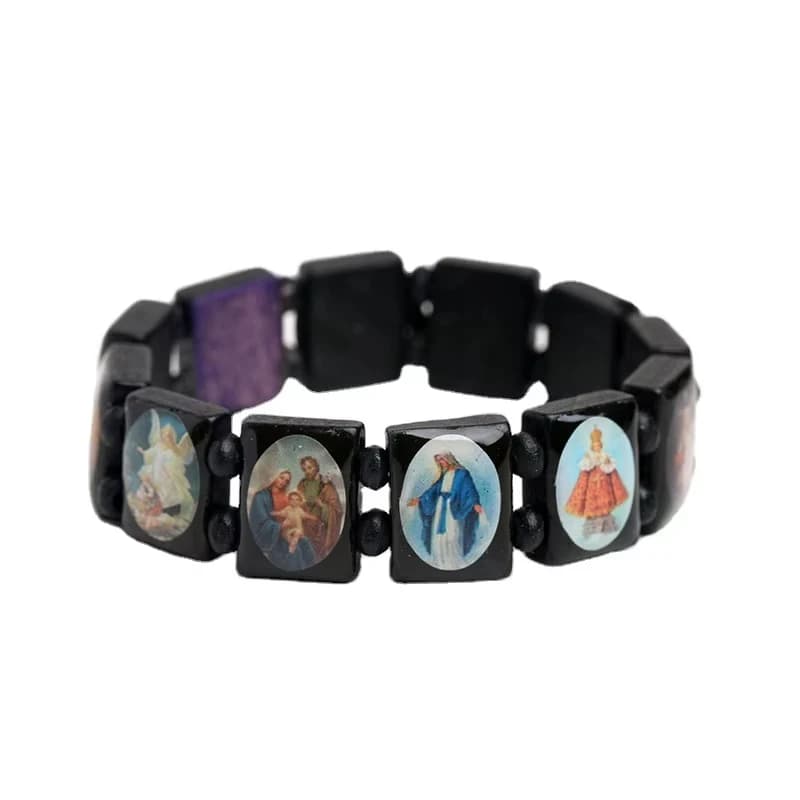 Saints Religion chapelet Bracelets en bois hommes femmes mode sainte icône jésus vierge marie cathol