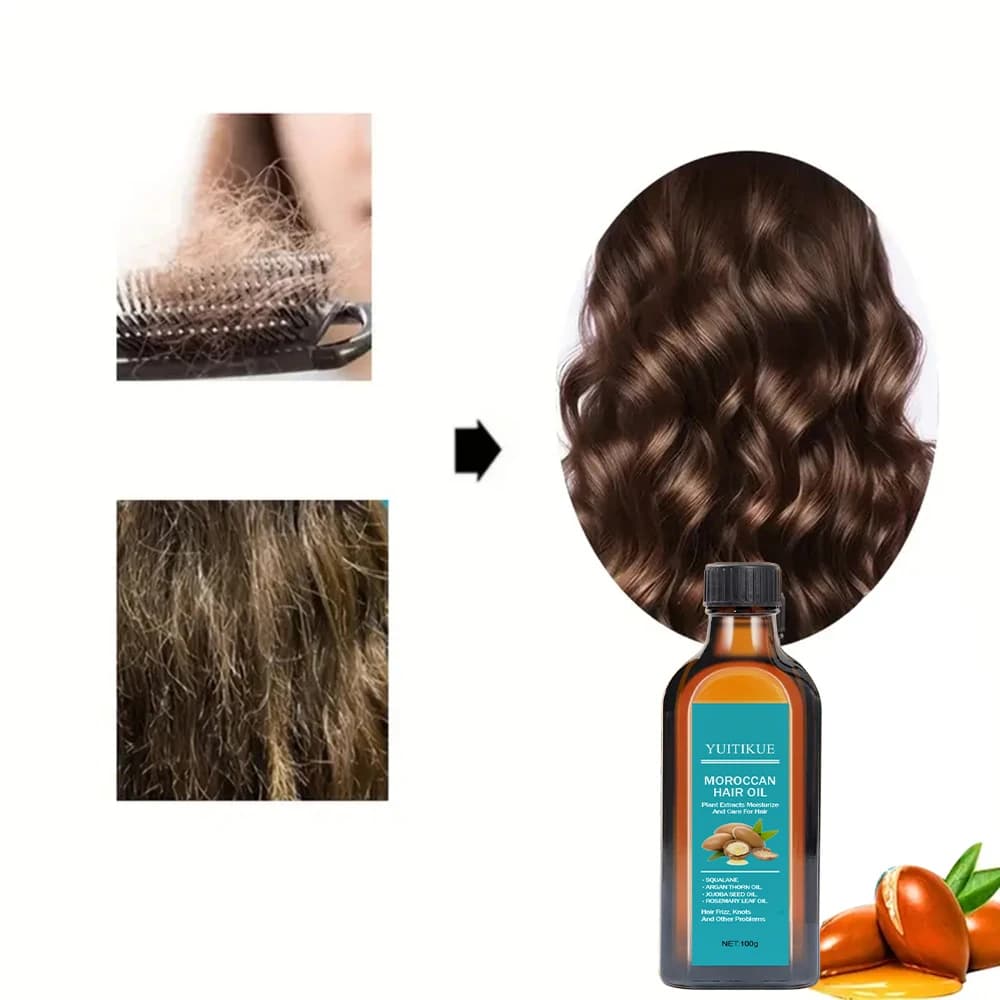 Huile capillaire marocaine YUITIKUE, infusée à la rose et à l'argan, anti-chute de cheveux, nourrit