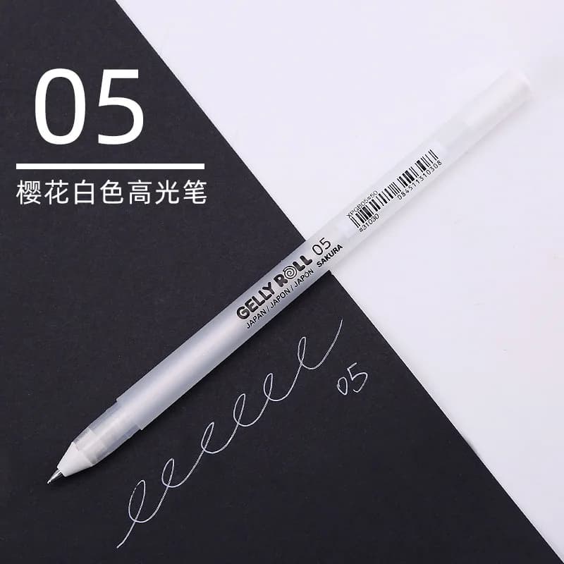 Sakura – stylo Gel en rouleau, couleur blanche, 0.5mm, 0.8mm, 1.0mm, marqueur haute lumière, noir, p