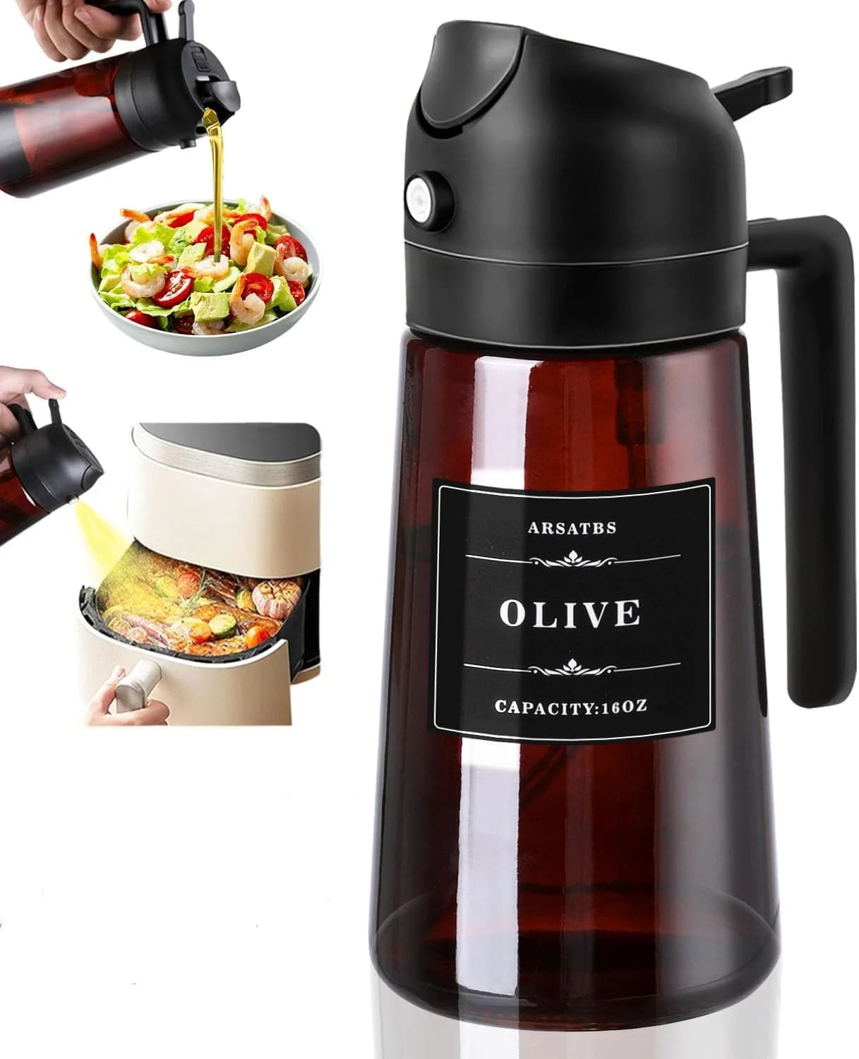 Distributeur et pulvérisateur d'huile en verre 2 en 1, bouteille de pulvérisation d'huile d'olive ét