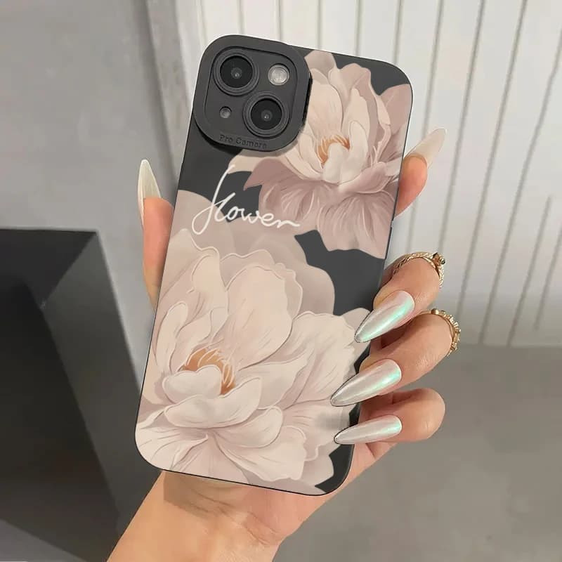Coque de téléphone à fleurs avec peinture à l'huile, étui en Silicone souple mat résistant aux chocs