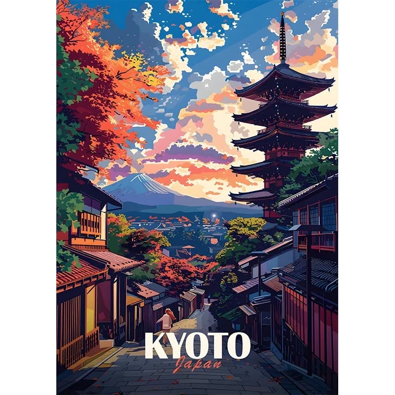 Peinture à l'huile par numéros, affiches de voyage sur les villes touristiques, New York, Kyoto, pei