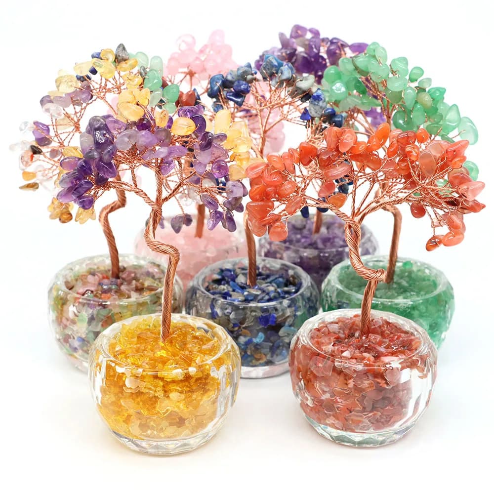 Arbre à Monnaie en Cristal Naturel, 7 Chakras, Arbre de Vie, Décoration, Bonsaï Feng Shui Fait Main 
