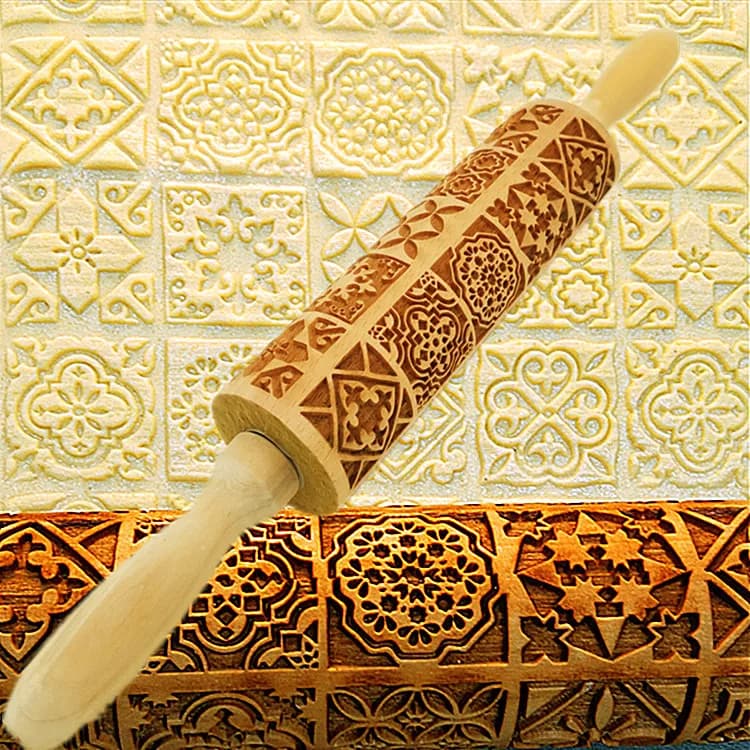 Rouleau à pâtisserie gaufré de noël 35CM, sculpté en bois, biscuits, pâte à Fondant, cuisson, roulea