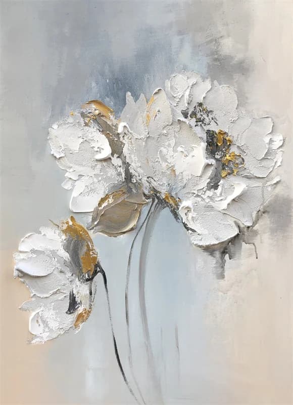 Affiche de peinture à l'huile de fleurs blanches abstraites, art mural texturé floral moderne, impre