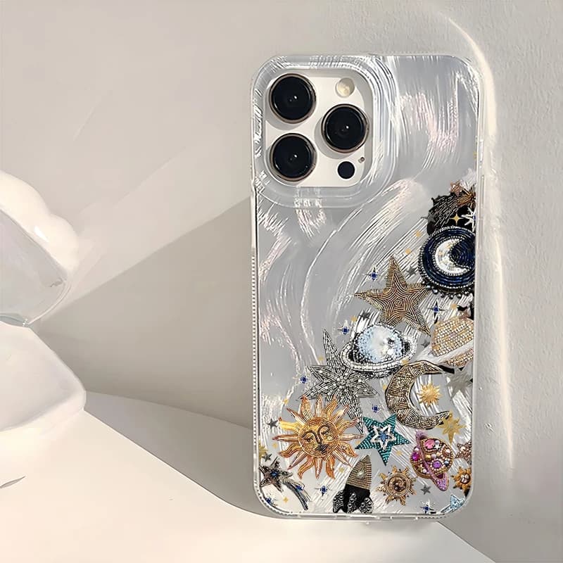 Coque Étoile Lune Soleil Planète Or Rose Bleu pour Samsung Galaxy S26 S25 Ultra S23 Plus S24 FE S22 