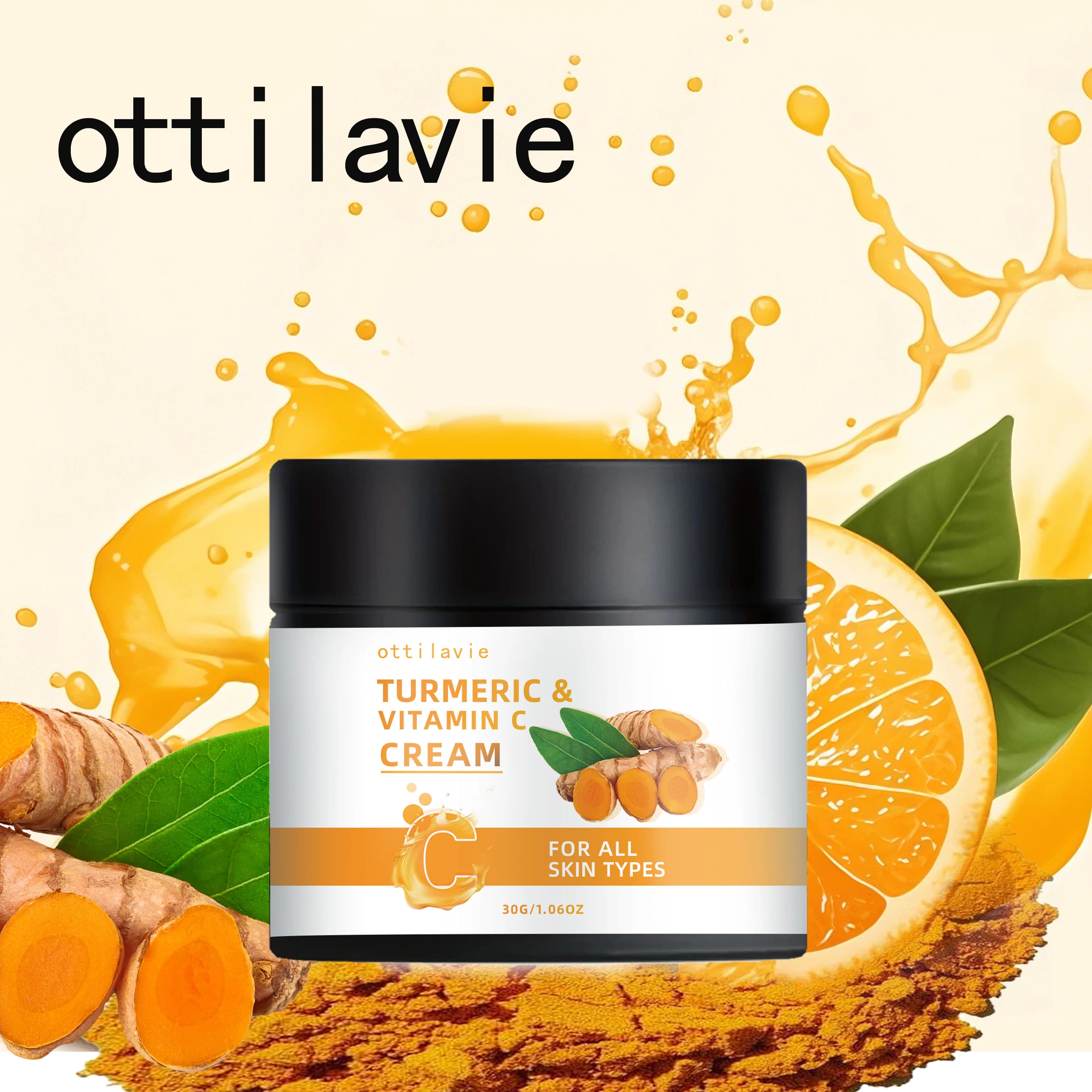 Crème au curcuma et à la vitamine C – Nutrition légère pour le visage et le cou, hydratation à absor